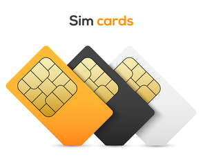 Sim card vector mobile phone icon chip. Simcard set isolated 3d design gsm - obrazy, fototapety, plakaty