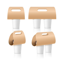 Coffee cup holder paper design. Beverage drink handle mockup. Cardboard coffee cup holder takeaway