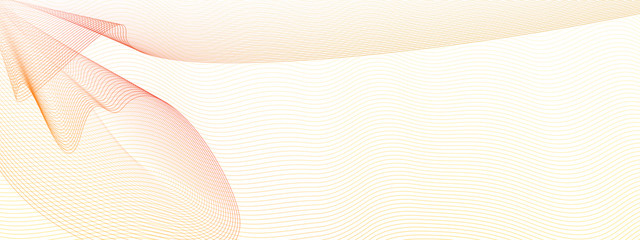 Light orange, red watermark for cheque, ticket, voucher, website banner, gift card, certificate. Art line design. Net pattern on squiggly curves. Abstract vector guilloche. White background. EPS10