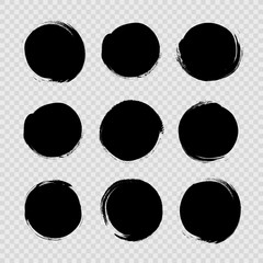 Circle textured hand drawn abstract black ink strokes set isolated on white background. Vector illustration