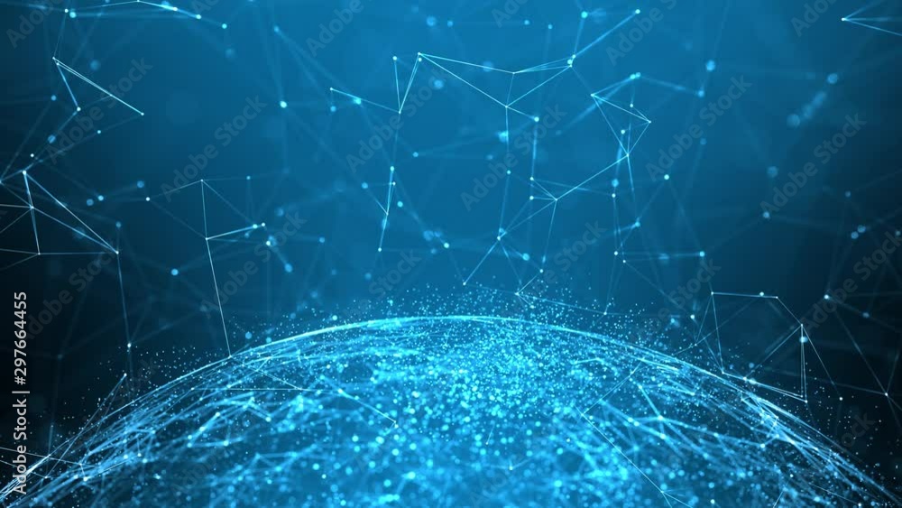 Poster futuristic cyberspace network globe in the universe with lens flare and flying stars. animation back