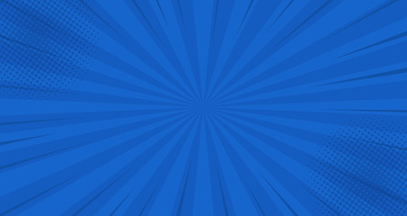 Comics blue retro background with halftone corners. Summer backdrop. Vector illustration in retro pop art style for comics book, poster, advertising design