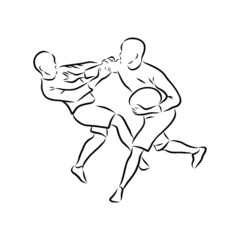 Rugby players sketch, contour vector illustration 