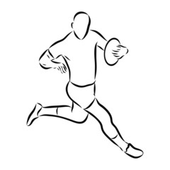 Fototapeta na wymiar man running, rugby player sketch, contour vector illustration 