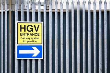 Heavy goods vehicle entrance one way system in operation for HGVs