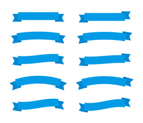 Set different flat vector ribbons banners isolated on white background. Blue strips in origami style Vector illustration design