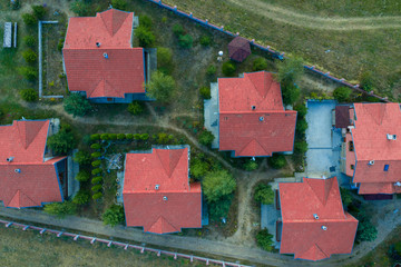 Aerial view of house roofs