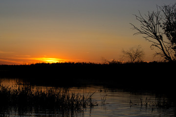 Sunset on the lake. Lake in the center of Russia. Pleshcheevo lake.	