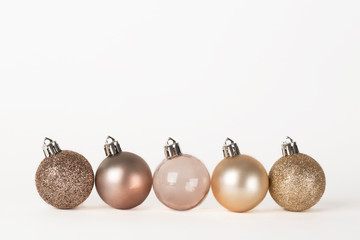 Christmas balls on a white background with space for text