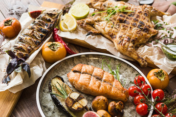 variety of restaurant dishes of national Georgian Armenian and Azerbaijani cuisine