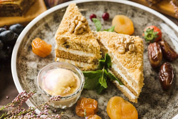 variety of restaurant dishes of national Georgian Armenian and Azerbaijani cuisine