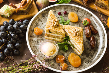variety of restaurant dishes of national Georgian Armenian and Azerbaijani cuisine