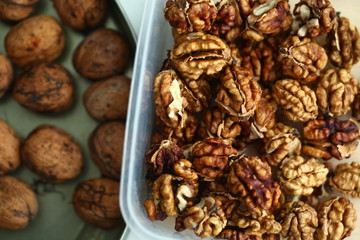 peeled whole kernels of walnuts harvest