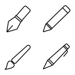 set icon of pencil line vector, included as pen, pencil and brush icons.