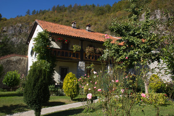 Fototapeta na wymiar Orthodox monastery of Moraca in Montenegro. Autumn landscape.