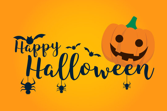 Happy Halloween Typography With Bats & Pumpkin 