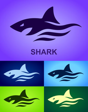 Shark logo, Marine predator, Creative concept business logotype, Abstract vector design template, Vector illustration