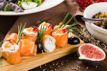 variety of restaurant dishes of national Georgian Armenian and Azerbaijani cuisine