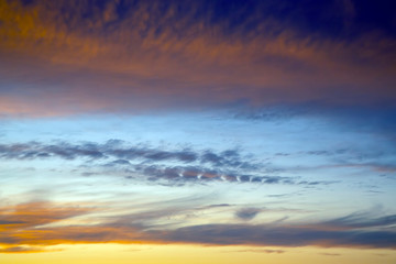 Colorful sunset in the evening sky. The nature and beauty of clouds