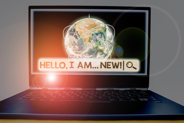 Conceptual hand writing showing Hello I Am New. Concept meaning introducing oneself in a group as fresh worker or student Picture photo system network scheme modern technology smart device and