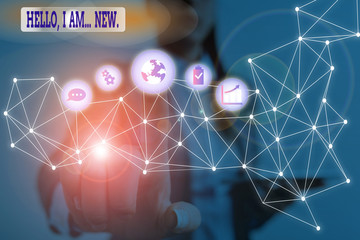 Word writing text Hello I Am New. Business photo showcasing introducing oneself in a group as fresh...
