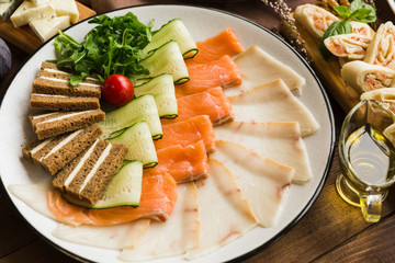 variety of restaurant dishes of national Georgian Armenian and Azerbaijani cuisine