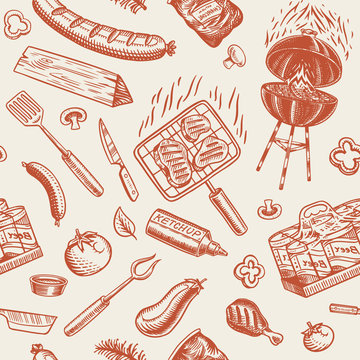 Cute Bbq Meat Seamless Pattern Graphic by PadmaSanjaya · Creative Fabrica