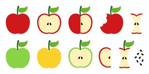 Set of apple illustrations. Vector simple, abstract, flat aple illustration.