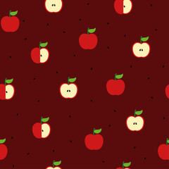 Apple and seed pattern on dark red background