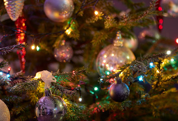 Obraz na płótnie Canvas Christmas tree decoration close-up with selective focus