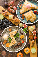 variety of restaurant dishes of national Georgian Armenian and Azerbaijani cuisine