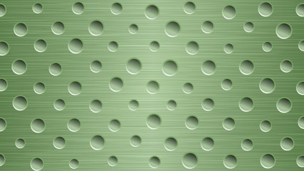 Abstract metal background with holes in light green colors