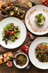 variety of restaurant dishes of national Georgian Armenian and Azerbaijani cuisine