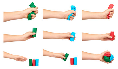 Colored plasticine for kids play, set and collection.