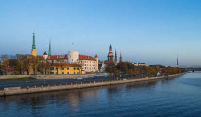 Panorama view of Riga city and Daugava river.