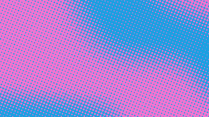 Halftone pink and blue pop art background in retro comic style, fun dotted backdrop design