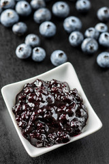 Sweet blueberry jam and blueberries.