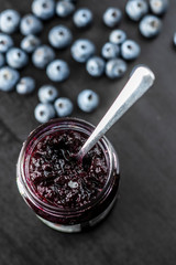 Sweet blueberry jam and blueberries.