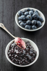 Sweet blueberry jam and blueberries.