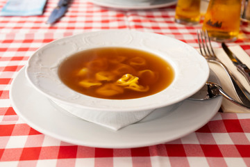 Italian style dumplings soup is on the table