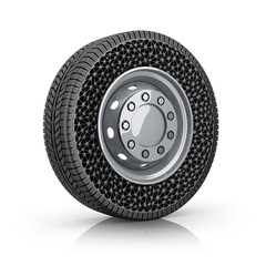 Airless, puncture-free ride tire on white background.