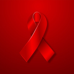 Vector AIDS Realistic Red Awareness Ribbon. Glowing HIV medical symbol, cover, poster. National Medicine sign.