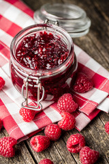 Sweet raspberry jam and raspberries.