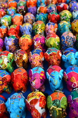 Souvenir colourfully elephants on the market in Luang Prabang, Laos