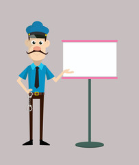 Cartoon Cop Policeman - Showing on White Board