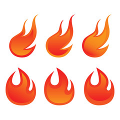 Fire flame burning template set. Vector illustration