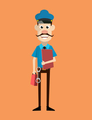 Cartoon Cop Policeman - Standing with File and Briefcase
