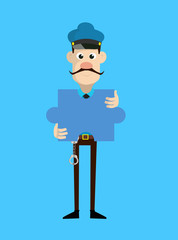 Cartoon Cop Policeman - Holding a Jigsaw Puzzle Piece