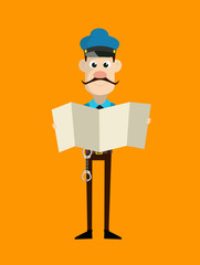 Cartoon Cop Policeman - Holding a Folded Paper Banner