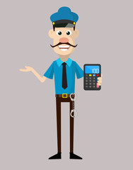 Cartoon Cop Policeman - Presenting a Calculator
